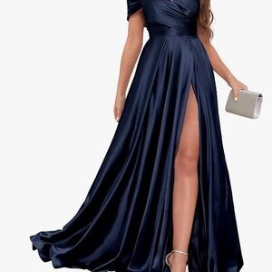 Blue Maxi Gown with Slit and Flutter Sleeves
